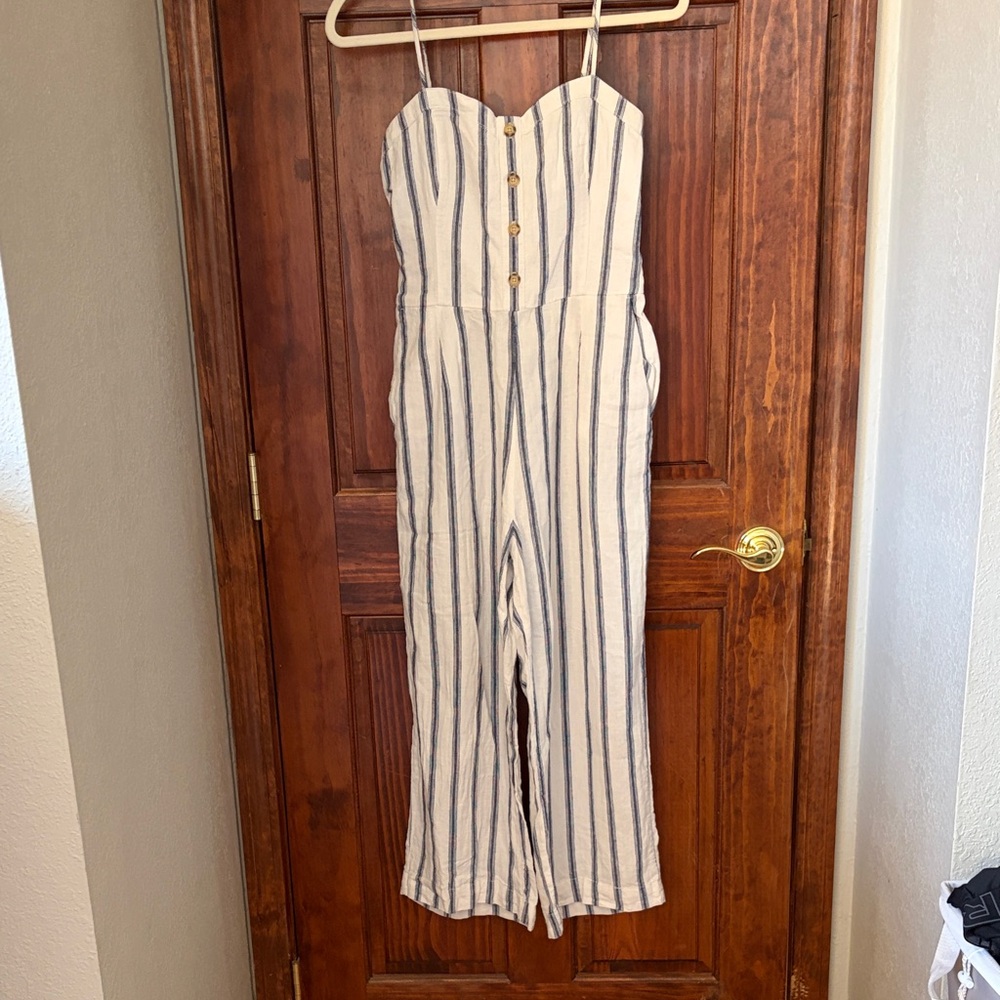 Striped White & Navy Jumpsuit